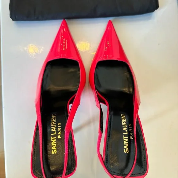 Saint Laurent Paloma 105 Patent Slingback Heels Pink Size 38 NIB $1150 - Picture 4 of 10